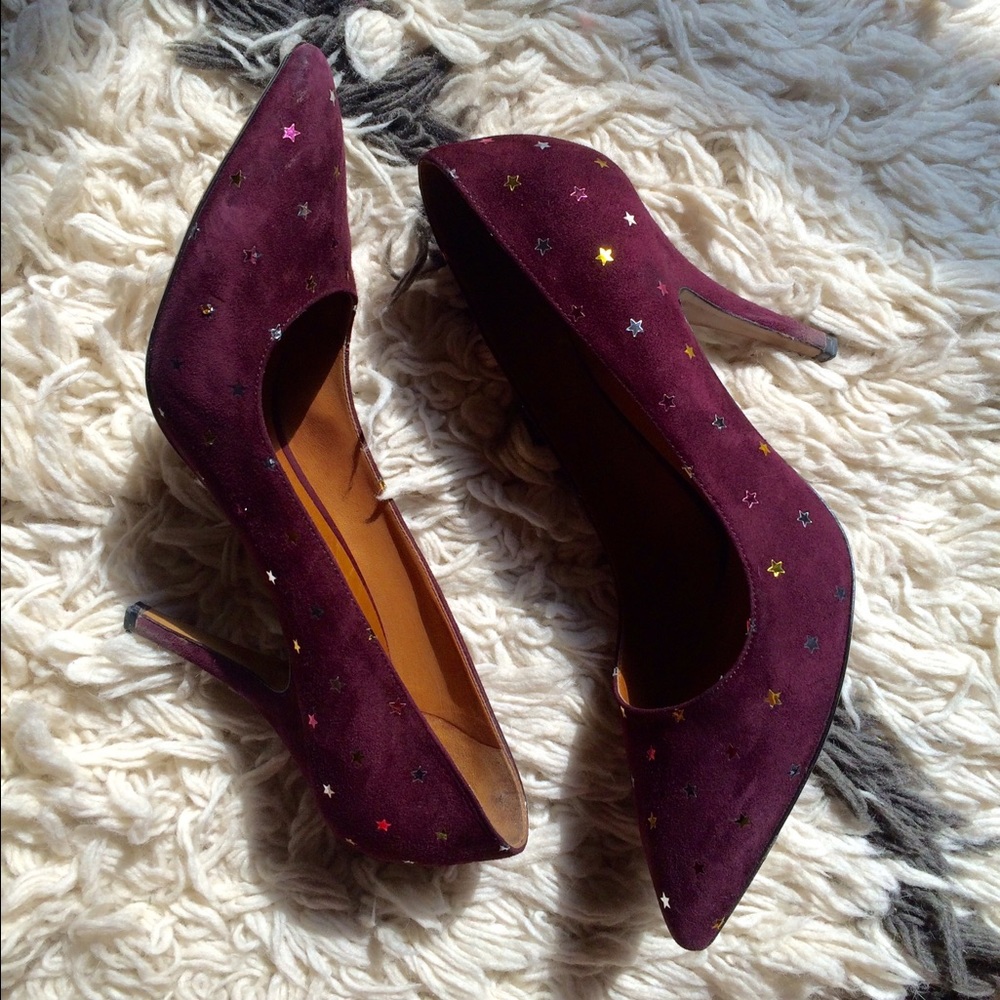 Isabel Marant burgundy multi colored stars pumps